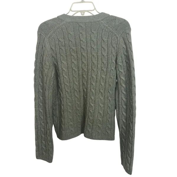 Abercrombie Fitch Fisherman Green Cable Knit Button Cardigan Small Wool Blend - Image 2