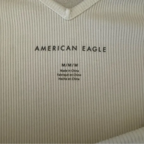 American Eagle White‎ Sleeveless Ribbed Bodysuit V-Neck Casual Top - Image 3