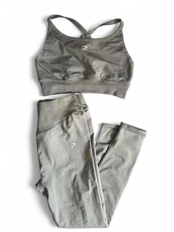 Gymshark Olive Seamless Cross-Back Sports Bra and High-Waist Leggings - Image 2