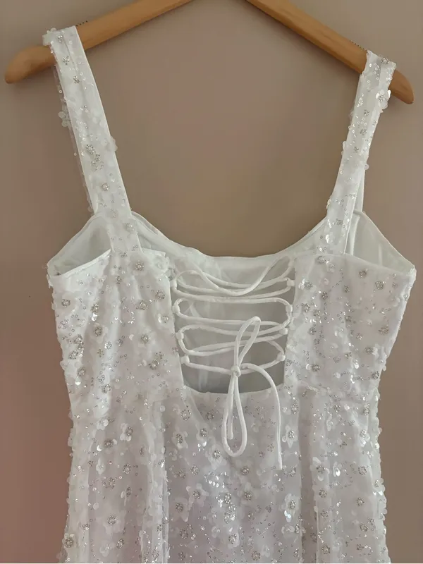 Lulus Dazzling Forever White Sequin Beaded Bodycon Mini Dress Size Medium Bridal - Image 11
