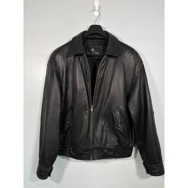 Vintage 90s Black Genuine Leather Bomber Jacket Oversized Mens XL - Image 9