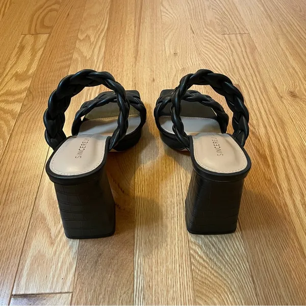 Braided Block Heel Sandals, Black, Size 6.5, NWOT - Image 5