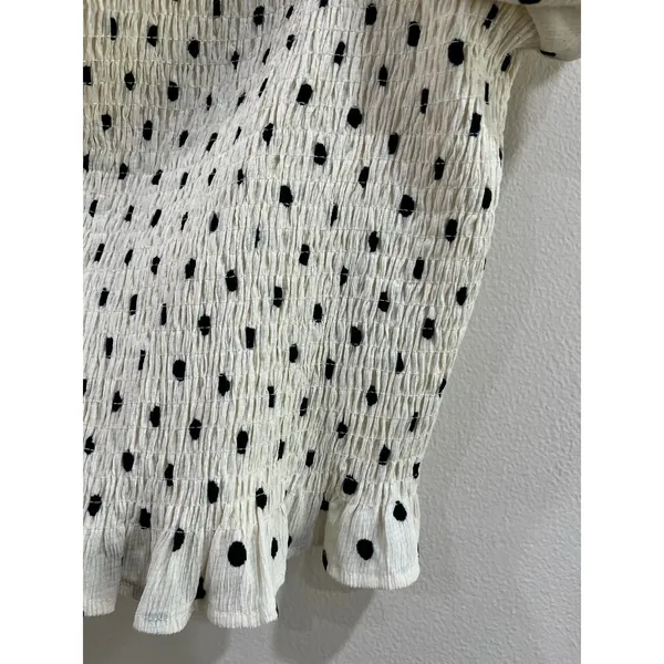 H&M Smocked‎ Puff Sleeve Polka Dot Crop Top Cottagecore Coquette XL - Image 6