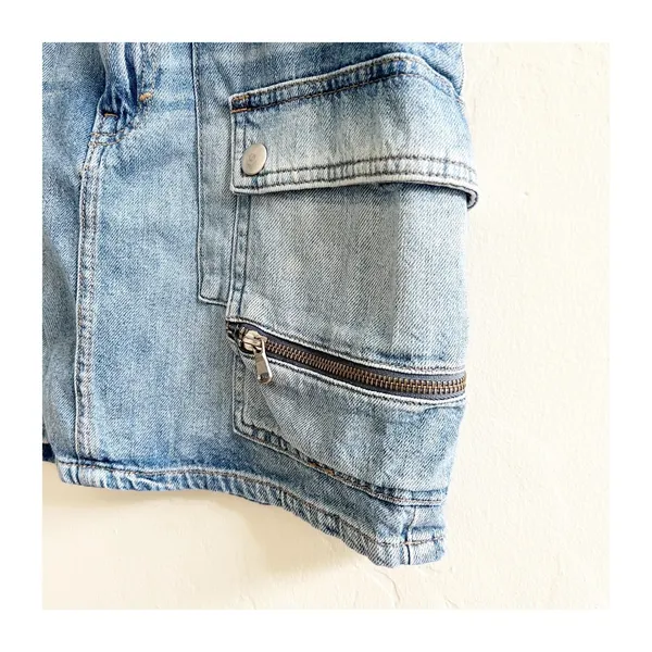 Free People We The Free Mini Skirt Women's 24 Blue Denim Light Wash Cargo Pocket - Image 5