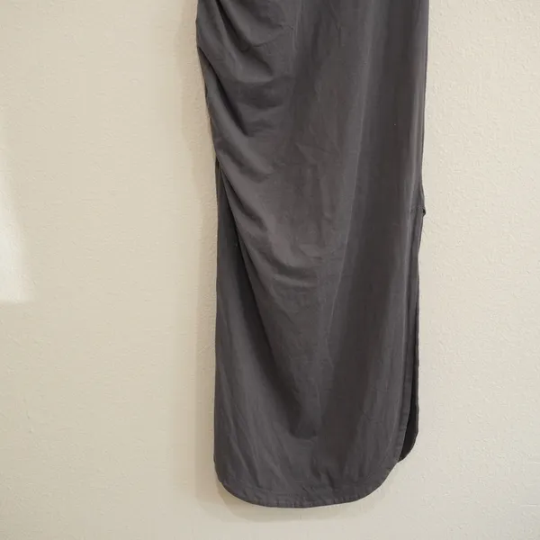 Daily Practice Grey Midi Dress Side Ruched Striped Trim Slit Athletic Athleisure - Image 3