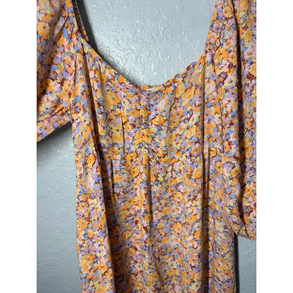 Billabong Women's Swept Away Midi Dress Boho Floral Smocked Babydoll Milkmaid - Image 4