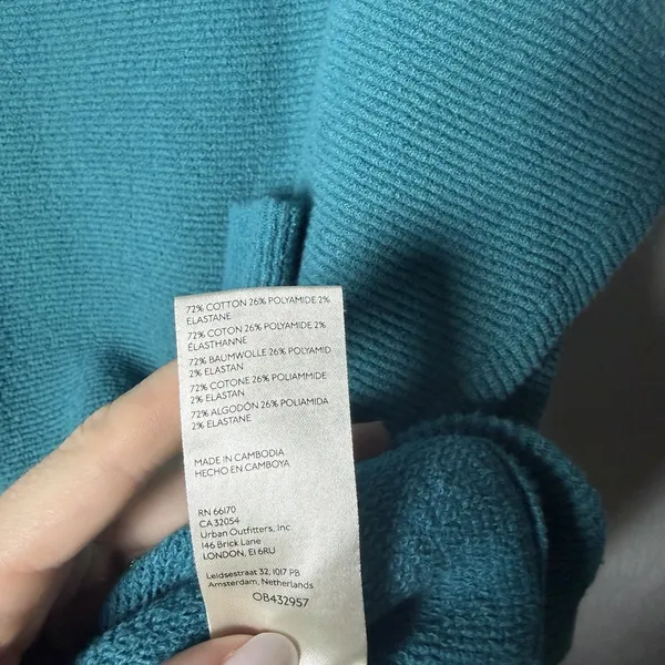 Free People Teal Blue Ottoman Slouchy Tunic Cowl Neck Ribbed Sweater Size S - Image 7