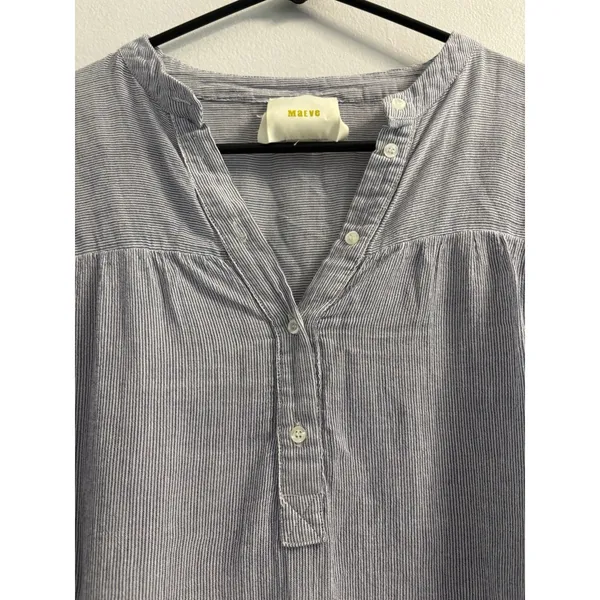 Maeve Anthropologie Women’s Blue White Striped Ruffle Sleeve Cotton Top Small - Image 13