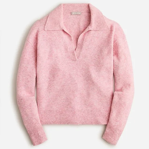 J. Crew Wool Collared V-neck Pink Sweater in Supersoft Yarn - Image 7