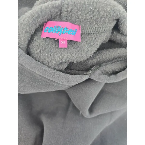 Edikted Hoodie Women XS Bow Graphic Black Oversized Fleece EUC - Image 5