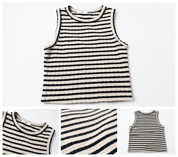 Cream & Navy Striped Textured Tank Top - Image 2