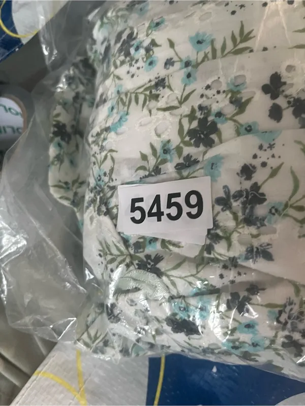 100% Cotton Green White Floral Puff Sleeve Mini Dress Small Cottagecore Romantic - Image 8