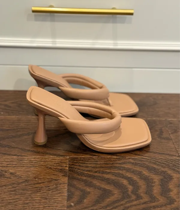 ASOS Beige Square Toe Flip Flop Heels Size 6 - Image 2