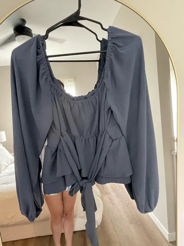 Women's Slate Blue Peplum Long-Sleeve Top - Image 2