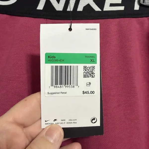 Nike Pro‎ Kids XL High Rise Full Length Fleece Jogger Pants Pink HV0289 NWT - Image 5