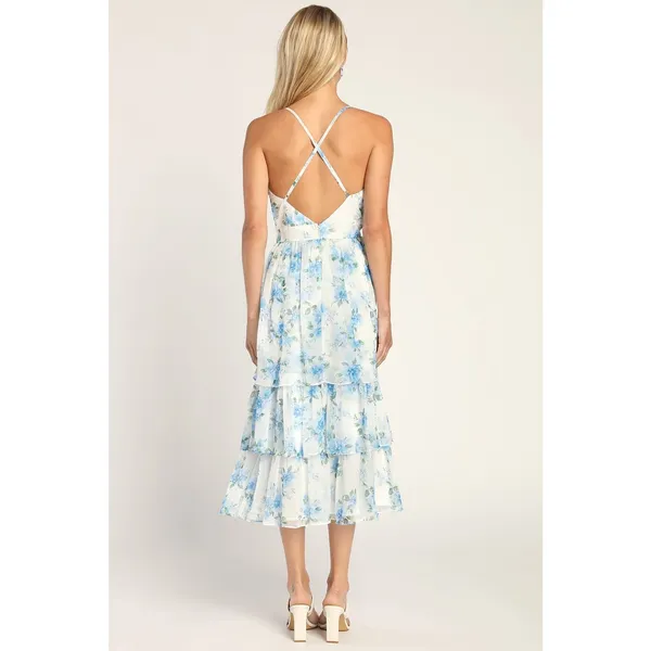 Lulus Cultivate Crushes White Floral Midi Dress XS Fairycore Wedding - Image 2