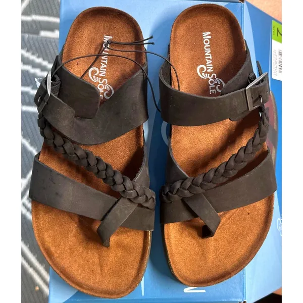 Mountain Sole Womens Leather Footbed Sandals Black size 7 - Image 5