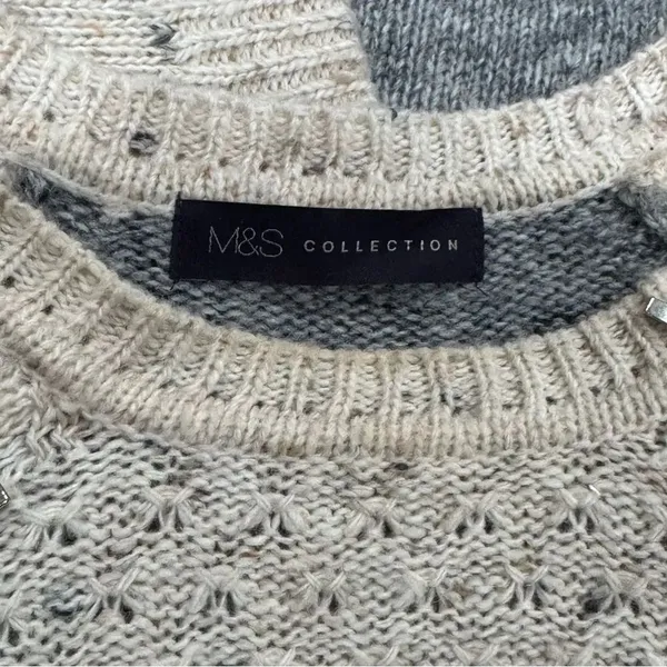 M&S Marks and Spencer Tan Grey Knit Wool Blend Tunic Sweater Women’s 6 - Image 3
