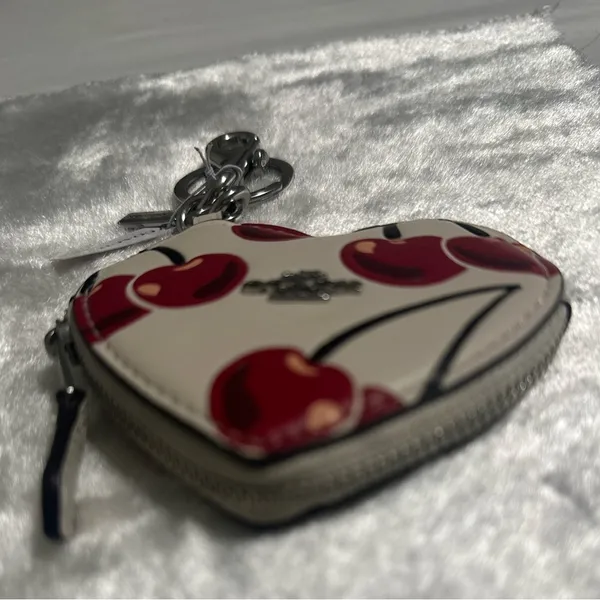 Coach Heart Coin Pouch Bag Charm With Cherry Print - Image 7