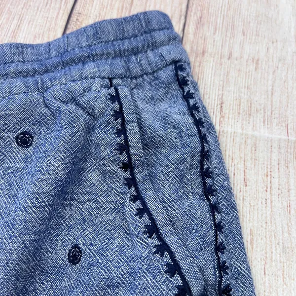 Old Navy Blue Linen Blend Embroidered Herringbone Drawstring Shorts Womens M - Image 3