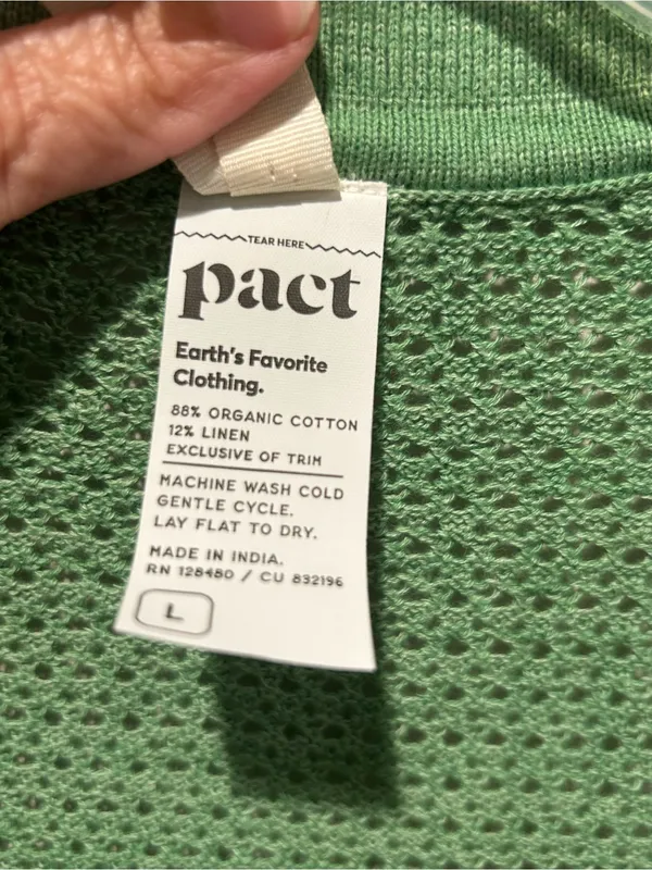 Pact Cotton Linen Knit Green Short Sleeve Swim Coverup Top Large - Image 4