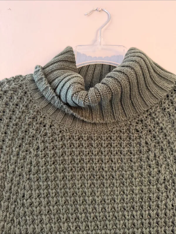 J. Crew Olive Green Chunky Turtleneck Sweater with Button Cuffs size small - Image 4