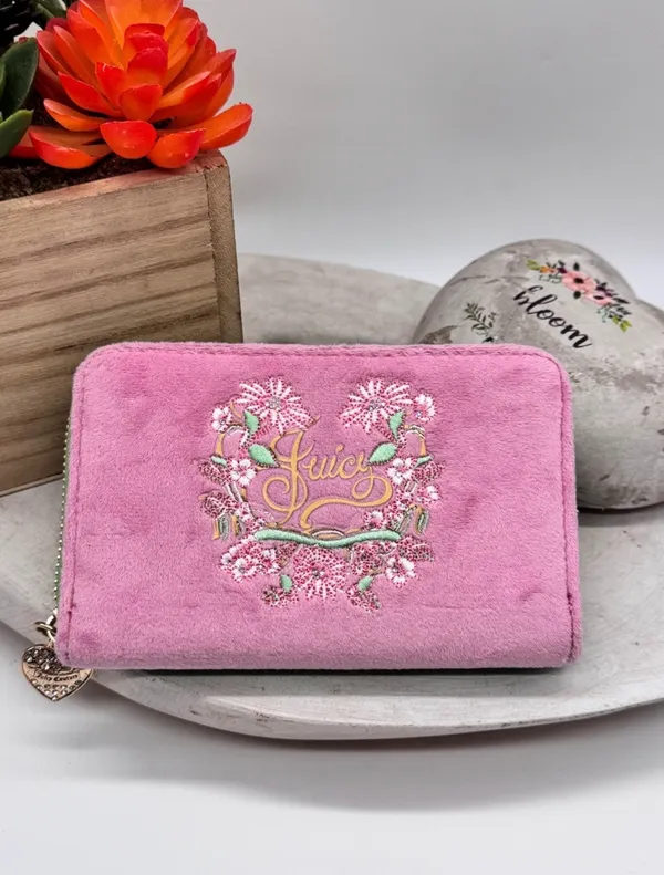 Juicy Couture Juicy In Bloom Cherry Blossom Zip Around Bifold Wallet Velour NWOT - Image 2
