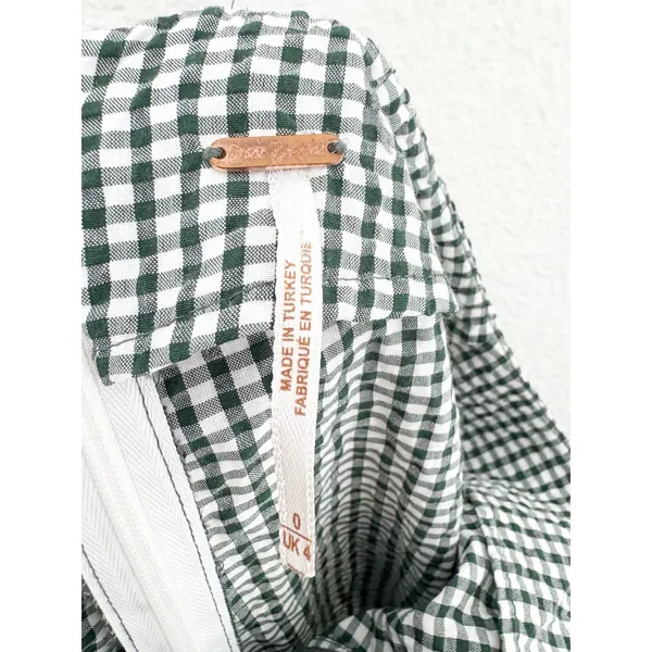 Free People West Side Tie Capri Pants Size 0 Green Gingham Retro Pinup Vintage - Image 6