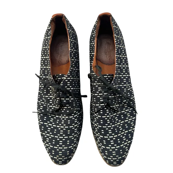 Madewell Size 8 Black Cream Geometric Print Lace-Up Oxford Shoes - Image 8