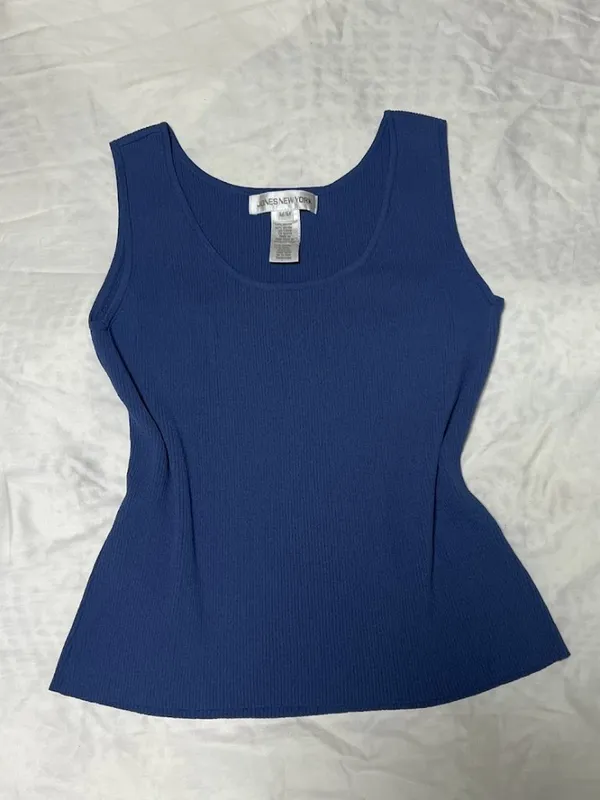 Vintage Jones New York Blue Fitted Tank M 90s Y2K Minimalist - Image 2