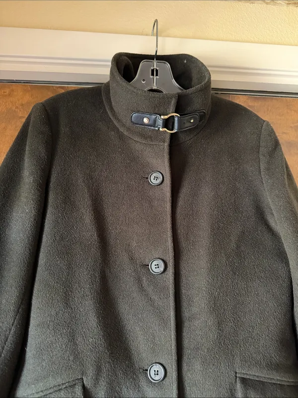 Lauren Ralph Lauren Women's Wool Blend Buckle-Collar Coat Military Green Sz 2 - Image 3
