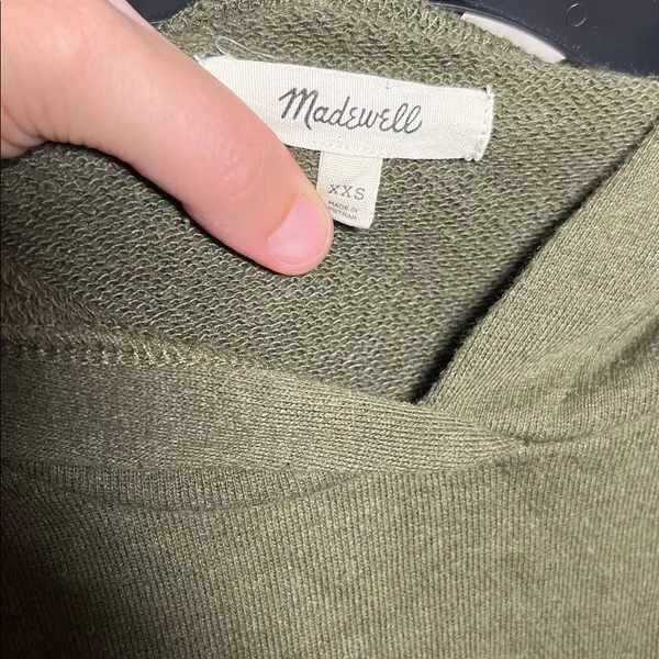 Madewell Pleat Sleeve Shrunken Hoodie Sweatshirt‎ Olive Green Heathered XXS - Image 3