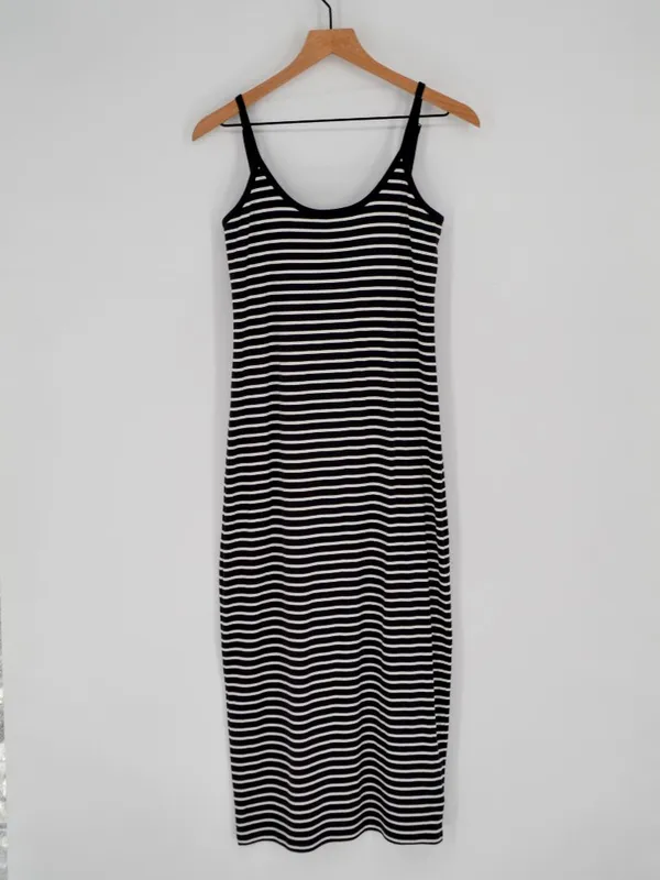 Gap Striped Maxi Dress Black White Built-In Bra Sz S - Image 2