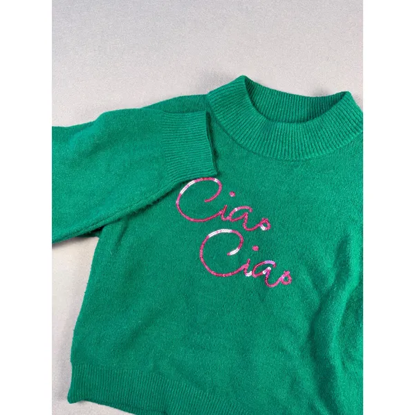 A New Day Green Ciao Ciao Sequin Mock Neck Sweater Womens Large Emerald Pink - Image 2