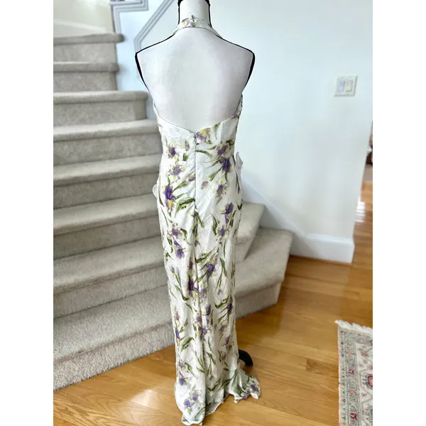 NWT Azazie Atelier Leora Tulip Print White Halter Maxi Dress - Image 3