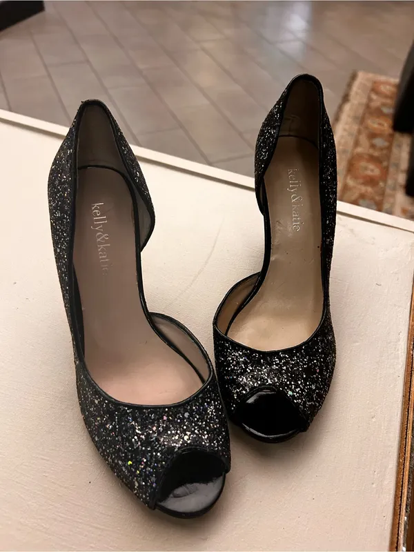 Heels Black Glitter Peep-Toe Kitten 8 M Kelly & Katie - Image 7
