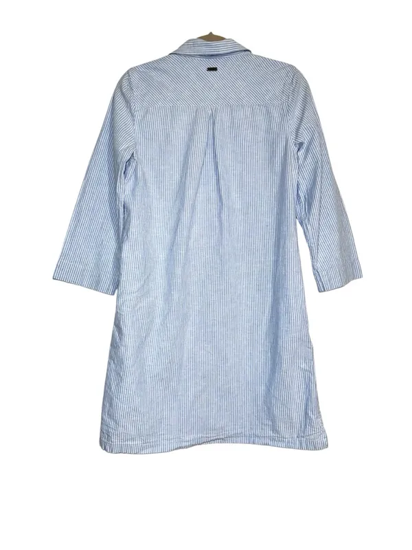 Barbour Seaglow Dress Light Blue Pinstripe Cotton Linen Button-Up Shirt Dress 6 - Image 2