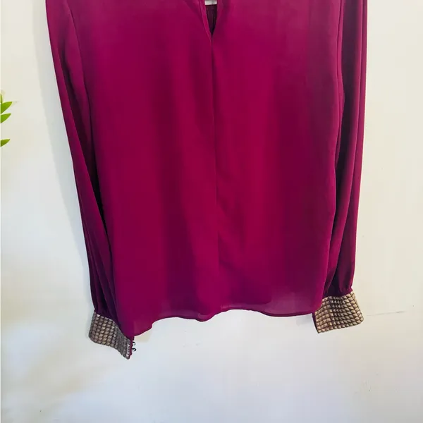 Iz Byer Deep Red Blouse with Gold Cuff Accents - Image 2