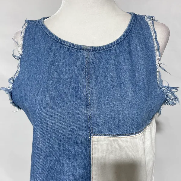 ZARA Patchwork 2-Tone Denim Raw Hem Tank Top Blue White Size Small 5575/012/400 - Image 7