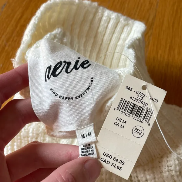 NWT Aerie Ivory Cream Mock Neck Sweater Women’s M 100% Cotton $64.95 - Image 5