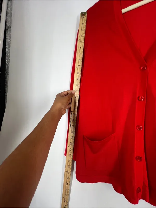 Jones New York Collection Red Longline Cardigan Size S Button Front Pockets - Image 12