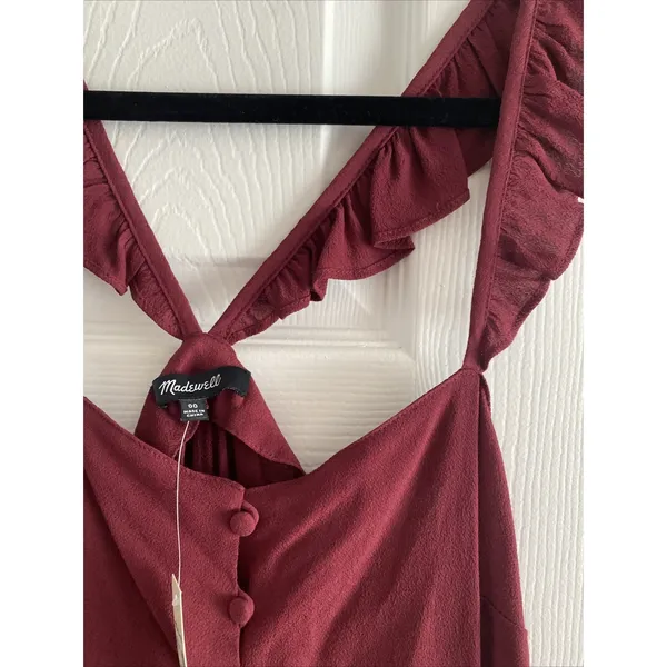 Madewell Ruffle Strap Button Front Cami Womens Size 00 Red‎ Tank NEW Fem - Image 4