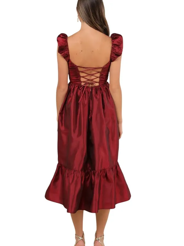 Lulus Burgundy Lace-up Back Midi Party Dress NWT Size XL Wedding Guest Dress - Image 2