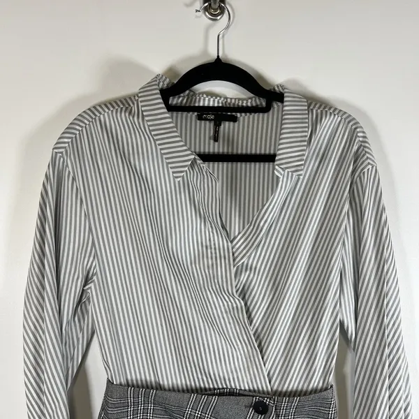 Maje Shirt Skirt Dress Gray And Black Plaid‎ Women’s Size 2/medium Office Classy - Image 3