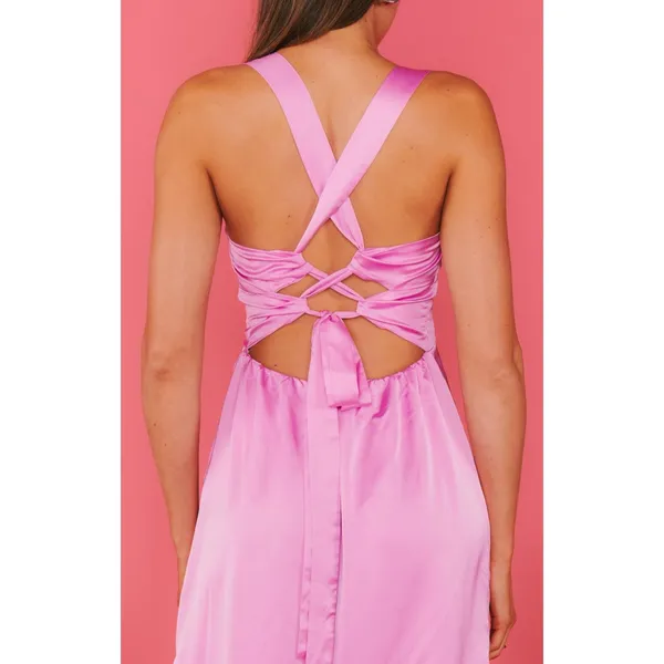 Show Me Your Mumu Mina Midi Dress Purple Pink Luxe Satin M NWT - Image 9