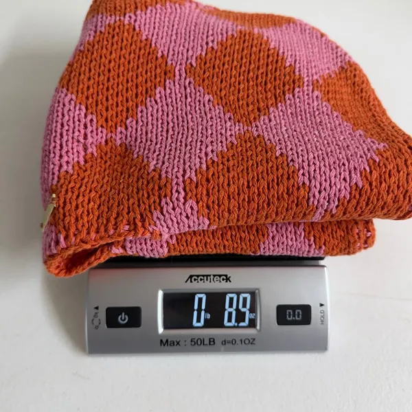 Kopari Knitted Argyle Shoulder Bag pink orange woven slouchy hobo handbag purse - Image 7