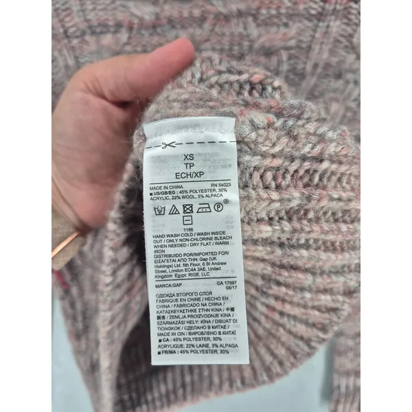 GAP Womens Sweater Pink‎ Gray Marled Cable Knit Mock Neck Wool Blend XS - Image 5