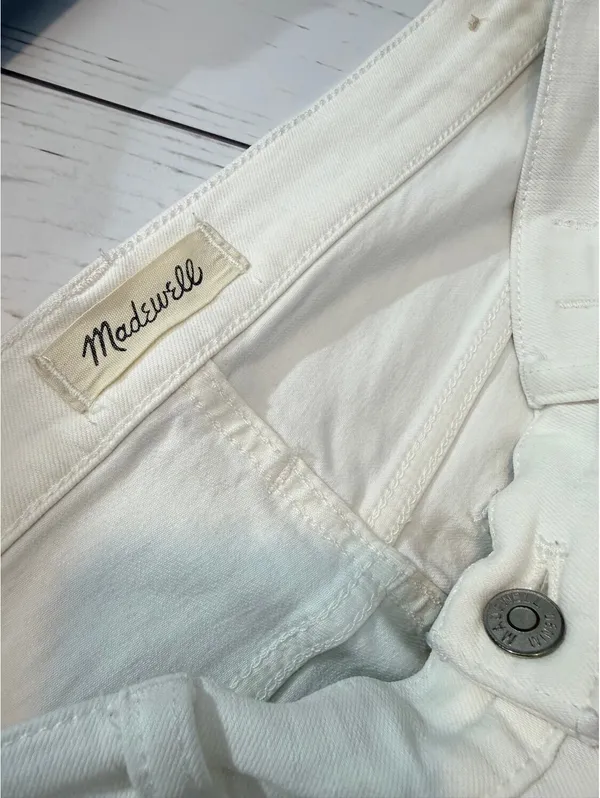 Madewell 9 Mid-Rise Skinny Jeans White Button Fly Frayed Hem Women's 32 - Image 5