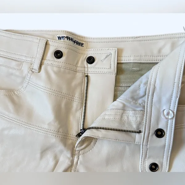 #79 NWOT Free People Rebel Vegan Leather Pants in Sugar Cookie Cream - Image 5