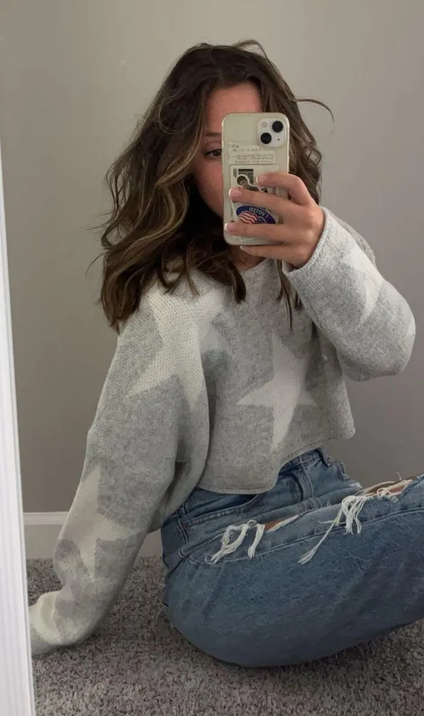 Gray cropped star sweater Size M - Image 3